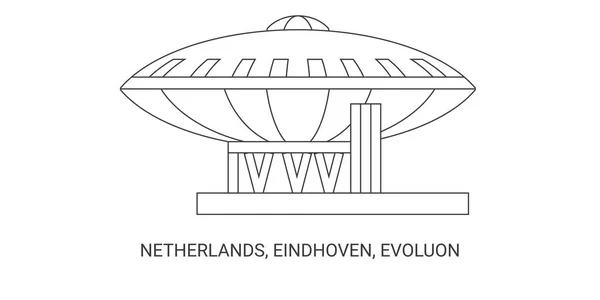 Niederlande Eindhoven Evoluon Reise Meilenstein Linienvektorillustration — Stockvektor
