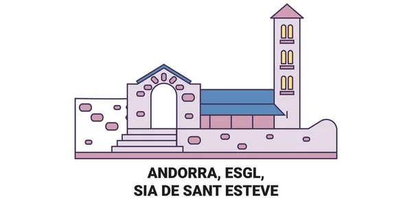 Andorra Esgl Sia Sant Esteve Viagem Marco Linha Vetor Ilustração —  Vetores de Stock