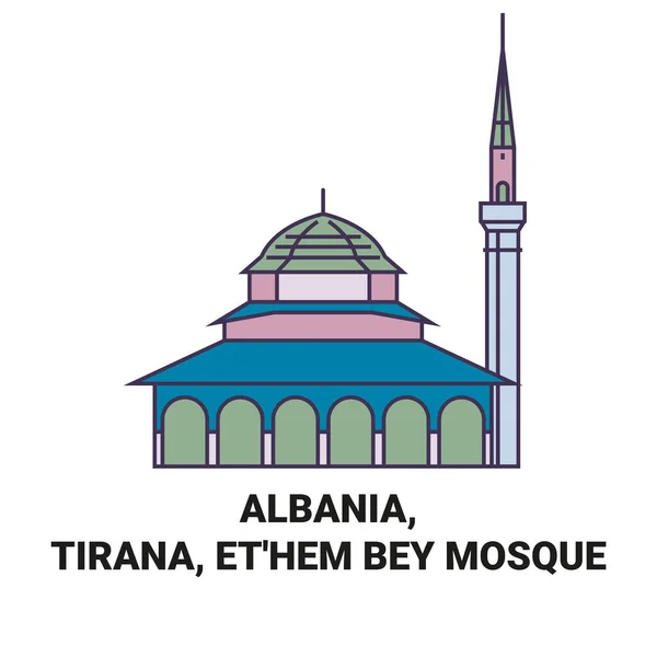 Albania Tirana Ethem Bey Moschea Viaggi Pietra Miliare Linea Vettoriale — Vettoriale Stock