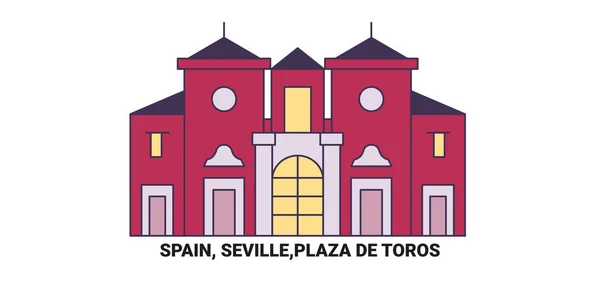 Spanien Sevilla Plaza Toros Reise Meilenstein Linienvektorillustration — Stockvektor