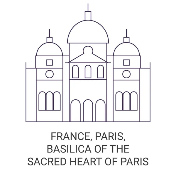 France Paris Basilica Sacred Heart Paris Travel Landmark Line Vector — Stock Vector