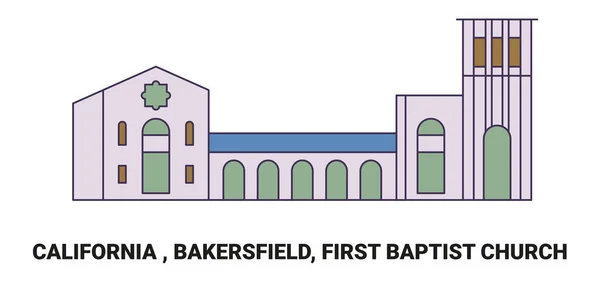 Verenigde Staten Californië Bakersfield First Baptist Church Reizen Oriëntatiepunt Vector — Stockvector
