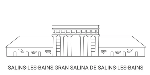 Fransa Salinslesbains Gran Salina Salinslesbains Seyahat Çizgisi Çizgisi Çizimi — Stok Vektör