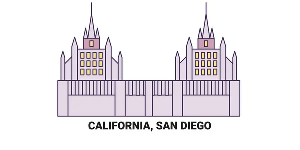 Vereinigte Staaten Kalifornien San Diego Reise Meilenstein Linienvektorillustration — Stockvektor