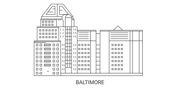 Baltimore Viaje Hito Línea Vector Ilustración — Vector de stock
