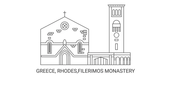 Grecia Rodas Monasterio Filerimos Línea Referencia Viaje Vector Ilustración — Vector de stock
