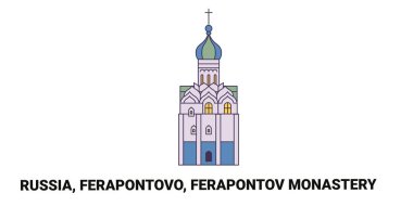 Rusya ve Ferapontovo Manastırı şehir çizgisi vektör ilüstrasyonunu geziyor