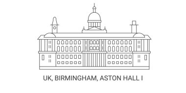 England, Birmingham, Aston Hall I, travel landmark line vector illustration clipart