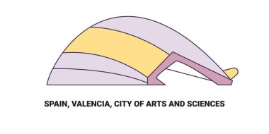 İspanya, Valencia, Sanat ve Bilim Şehri, seyahat çizgisi çizgisi illüstrasyonu