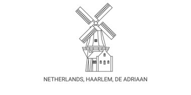 Hollanda, Haarlem, De Adriaan, seyahat simgesi vektör ilüstrasyonu