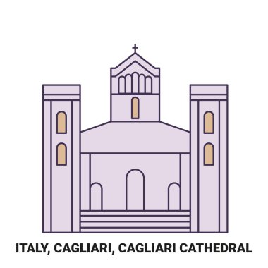 İtalya, Cagliari, Cagliari Katedrali seyahat çizgisi çizgisi çizimi