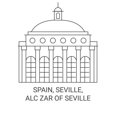 İspanya, Sevilla, Sevilla 'nın Alczar' ı Sevilla seyahat çizgisi çizgisi çizimi