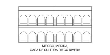 Meksika, Merida, Casa De Cultura Diego Rivera seyahat çizgisi çizelgesi çizimi