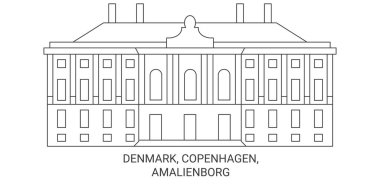 Danimarka, Kopenhag, Amalienborg seyahat çizgisi vektör ilüstrasyonu