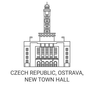 Çek Cumhuriyeti, Ostrava, New Town Hall seyahat çizgisi vektör ilüstrasyonu