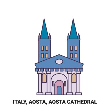 İtalya, Aosta, Aosta Katedrali tarihi eser çizgisi çizimi