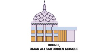 Brunei, Omar Ali Saifuddien Camii tarihi eser çizgisi çizimi