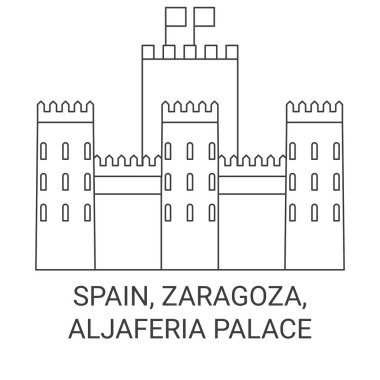 İspanya, Zaragoza, Aljaferia Sarayı seyahat çizgisi çizgisi çizimi