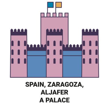 İspanya, Zaragoza, Aljafera Sarayı seyahat çizgisi vektör ilüstrasyonu