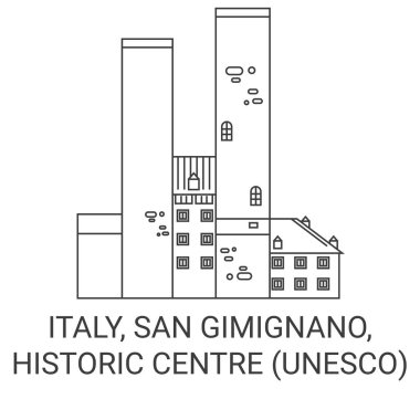 İtalya, San Gimignano, Tarihi Merkez Unesco seyahat çizgisi çizgisi çizimi