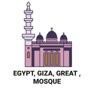 Mısır, Giza, Büyük, Cami seyahat çizgisi vektör ilüstrasyonu