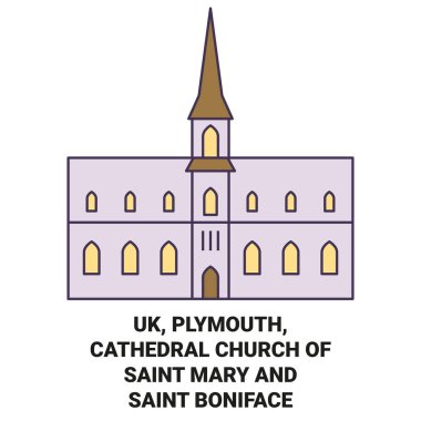 İngiltere, Plymouth, Saint Mary Katedral Kilisesi ve Saint Boniface seyahat çizgisi vektör ilüstrasyonu