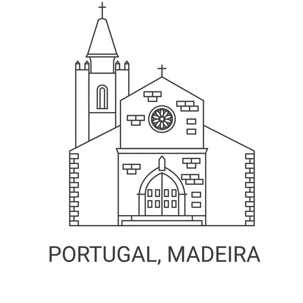 Portugal Madère Illustration Vectorielle Ligne Repère Voyage — Image vectorielle