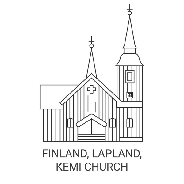 Finnland Lappland Kemi Kirche Reise Grenzstein Linienvektorillustration — Stockvektor