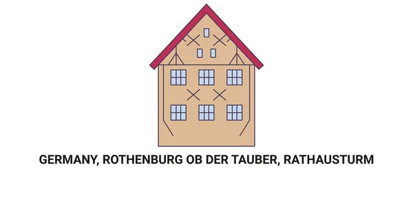 Alemania Rothenburg Der Tauber Rathausturm Recorrido Hito Línea Vector Ilustración — Archivo Imágenes Vectoriales
