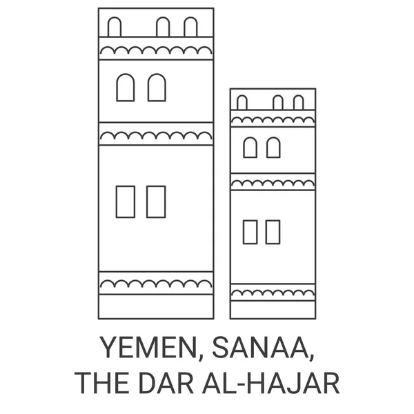 Yémen Sanaa Dar Alhajar Voyages Illustration Vectorielle Ligne Historique — Image vectorielle