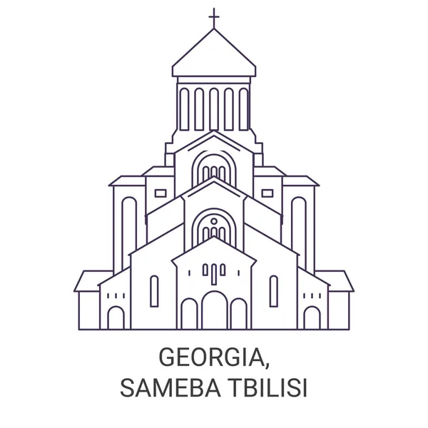 Géorgie Sameba Tbilissi Voyage Illustration Vectorielle Ligne Historique — Image vectorielle