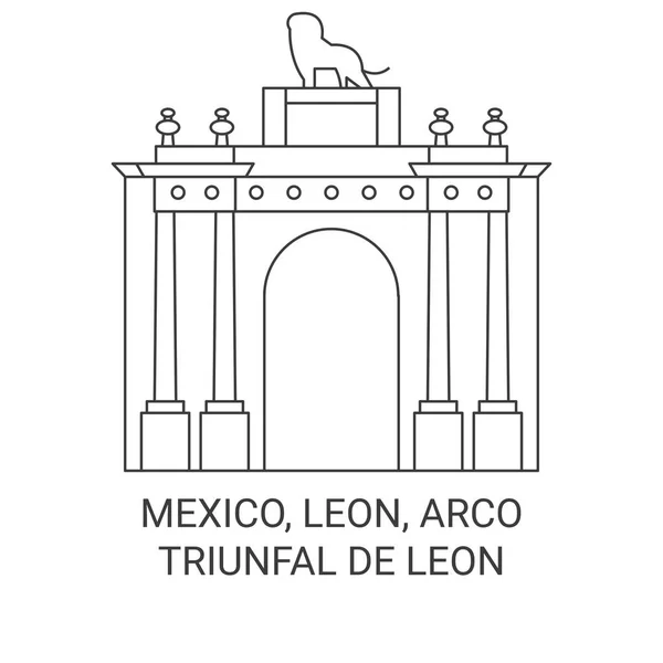 Mexico Leon Arco Triunfal Leon Travel Landmark Line Illustration — стоковий вектор
