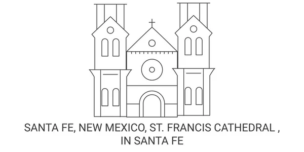 圣达菲 新墨西哥州 圣弗朗西斯大教堂 圣达菲旅游地标线矢量图解 — 图库矢量图片