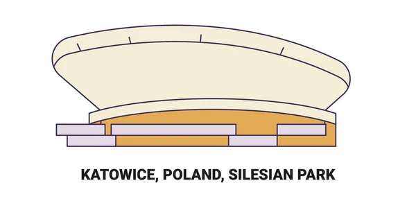 Polen Katowice Schlesiska Parken Resor Landmärke Linje Vektor Illustration — Stock vektor
