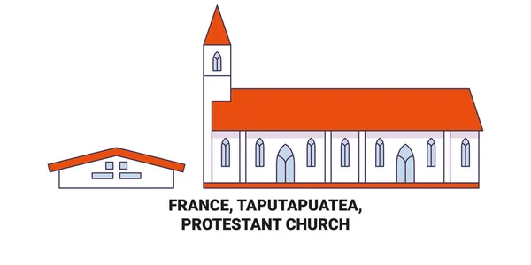 Frankreich Taputapuatea Evangelische Kirche Reise Grenzstein Linienvektorillustration — Stockvektor