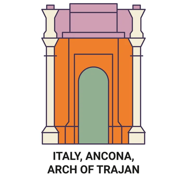 イタリア アンコナ トラヤヌスのアーチ旅行ランドマークラインベクトルイラスト — ストックベクタ