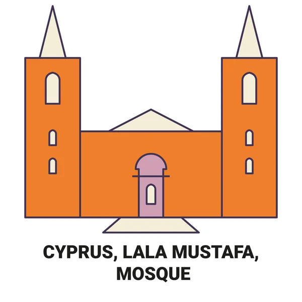 Cipro Lala Mustafa Moschea Viaggi Punto Riferimento Linea Vettoriale Illustrazione — Vettoriale Stock