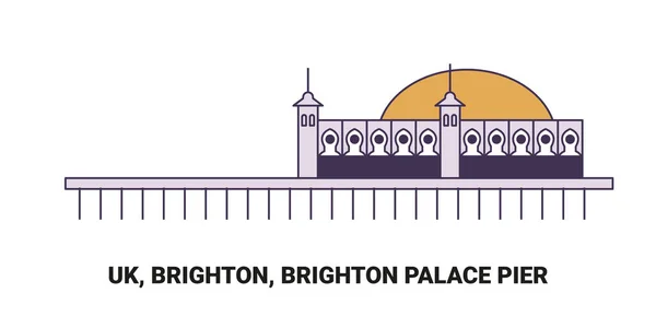 England Brighton Brighton Palace Pier Reise Meilenstein Linienvektorillustration — Stockvektor