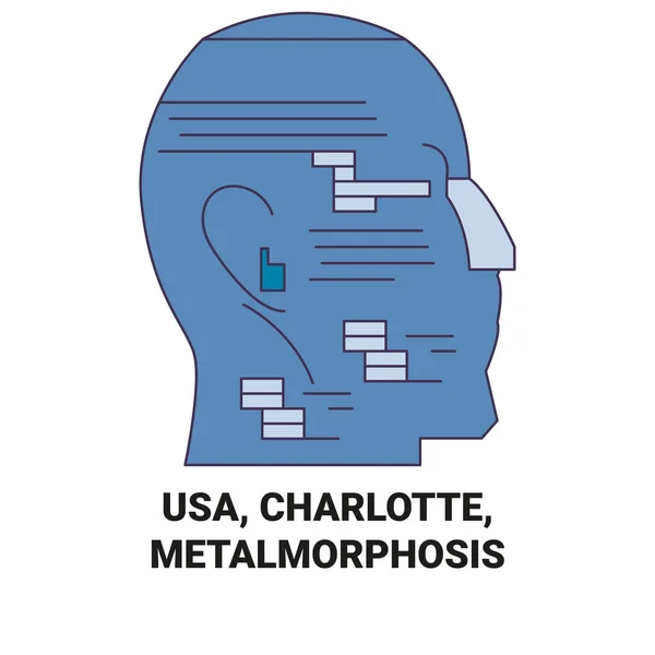 Charlotte Metalmorphosis Viaje Hito Línea Vector Ilustración — Vector de stock