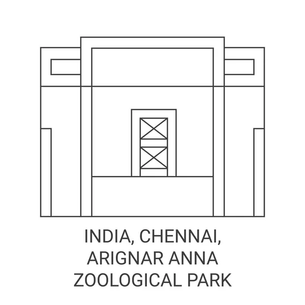 Индия Ченнаи Аригнар Анна Зоологический Парк Путешествия Векторные Линии Иллюстрации — стоковый вектор
