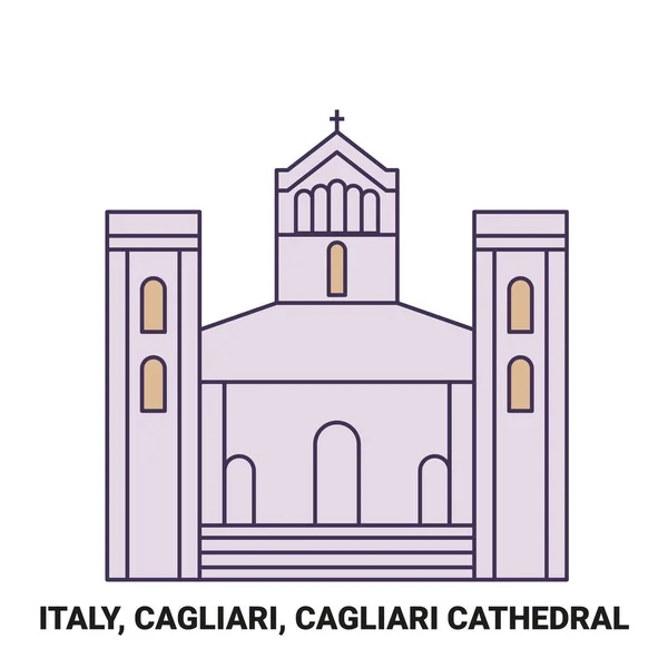 イタリア カリアリ カリアリ大聖堂旅行ランドマークラインベクトル図 — ストックベクタ