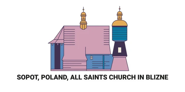 Polonya Sopot Blizne Deki All Saints Kilisesi Seyahat Çizgisi Vektör — Stok Vektör