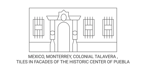 Meksyk Monterrey Colonial Talavera Płytki Fasadach Historycznego Centrum Puebla Podróży — Wektor stockowy