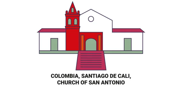 Colombia Santiago Cali Igreja San Antonio Viagem Marco Linha Vetor — Vetor de Stock