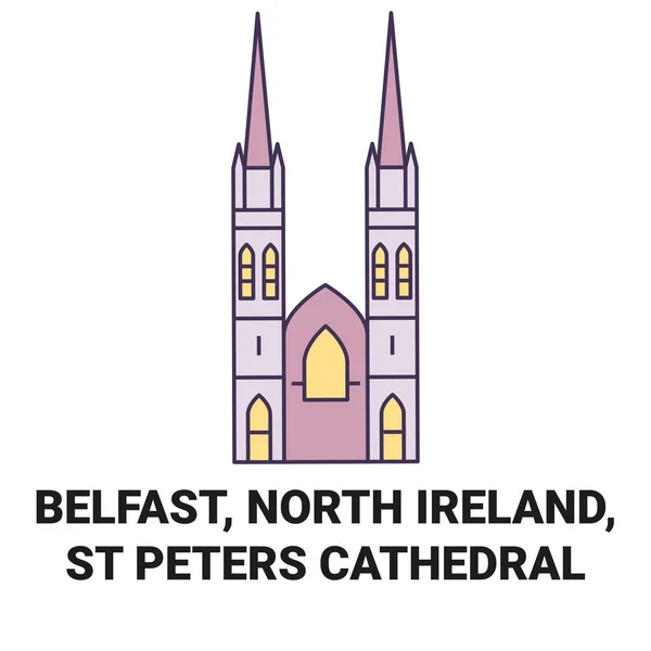 Irlanda Belfast Peters Catedral Viaje Hito Línea Vector Ilustración — Archivo Imágenes Vectoriales
