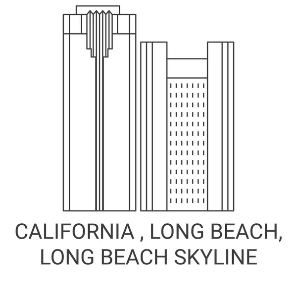 加利福尼亚 长滩天际线旅行地标线矢量图解 — 图库矢量图片