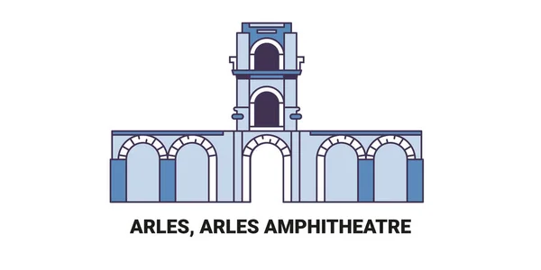 Francja Arles Arles Amfiteatr Podróż Punkt Orientacyjny Linia Wektor Ilustracja — Wektor stockowy
