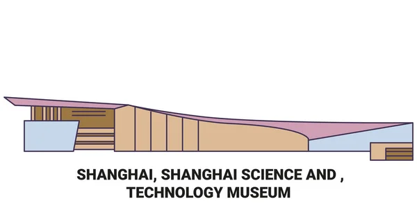 China Shanghai Shanghai Ciencia Museo Tecnología Viaje Hito Línea Vector — Vector de stock