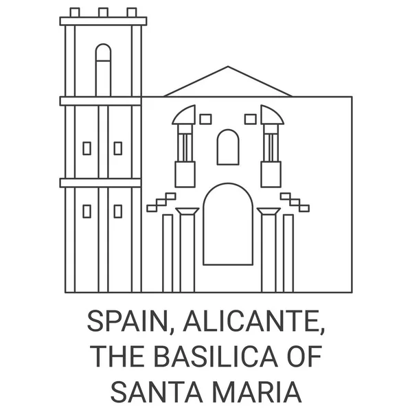 Spanje Alicante Basiliek Van Santa Maria Reizen Oriëntatiepunt Vector Illustratie — Stockvector