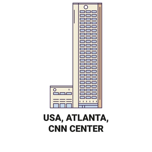 Usa Atlanta Cnn Centrum Podróży Punkt Orientacyjny Linii Wektor Ilustracja — Wektor stockowy